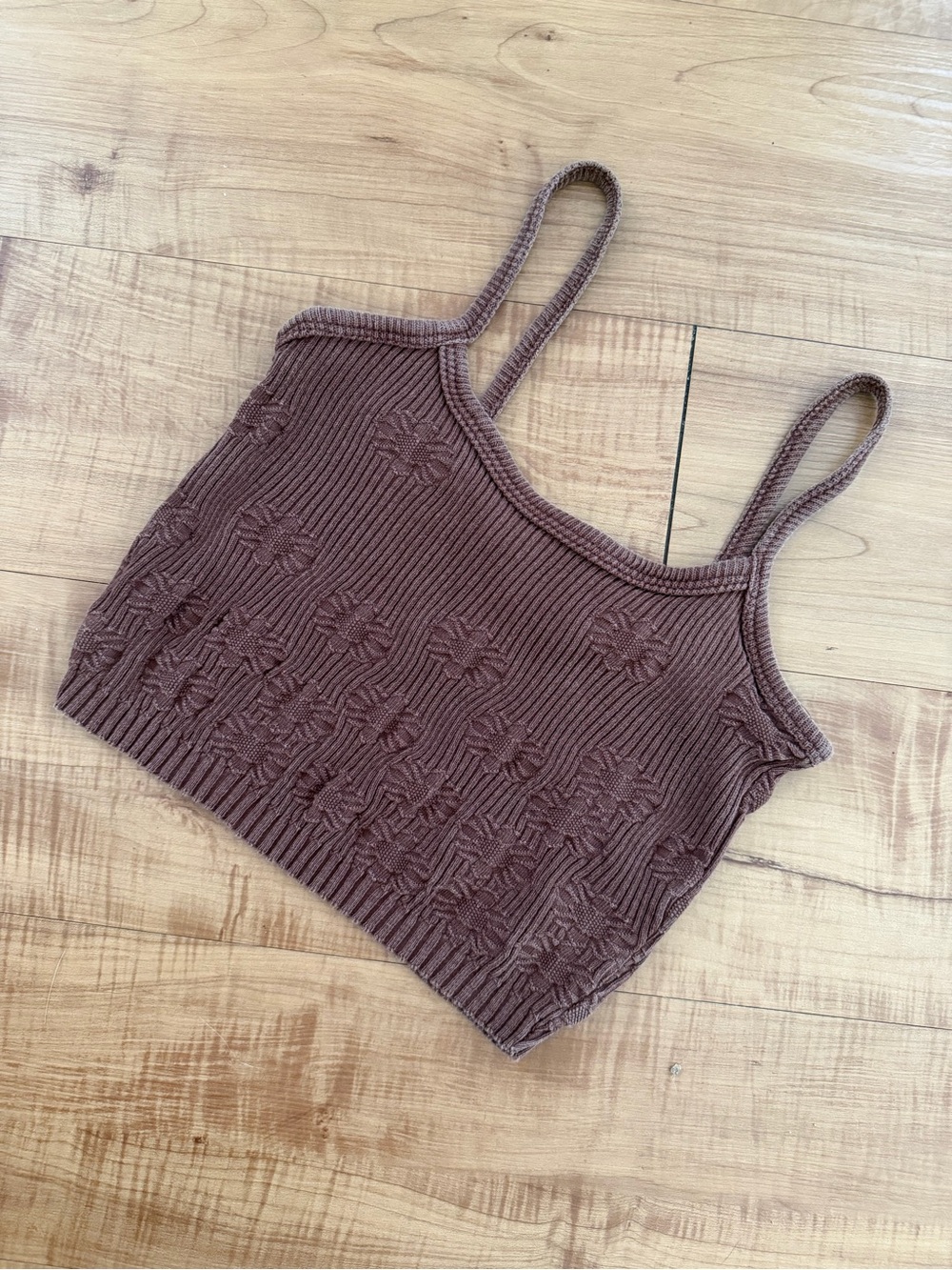 Vintage 90s Boho Cotton Floral Ribbed Spaghetti Strap Knit Crop Top
